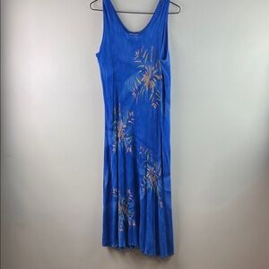 Tropical Batik Blue Floral Sleeveless Dress Size O/S